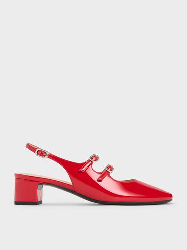 Clementine Double-Strap Slingback Mary Jane Pumps, Red, hi-res