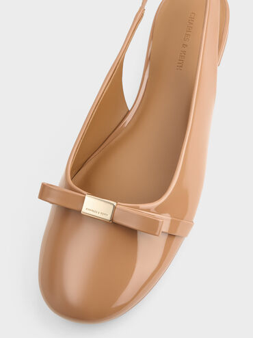 Dorian Patent Bow Slingback Flats, Caramel, hi-res