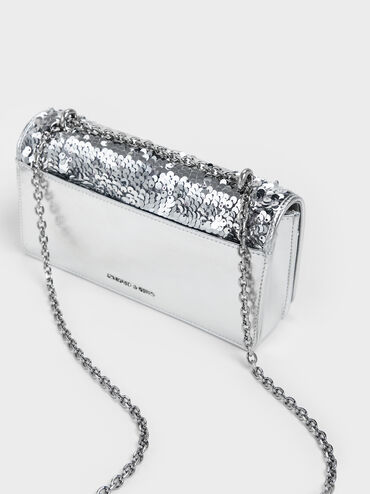 Paffuto Sequinned Wallet On Chain, Silver, hi-res