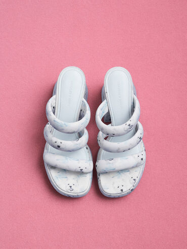 Tattie Dog-Print Puffy-Strap Platform Mules, Light Blue, hi-res