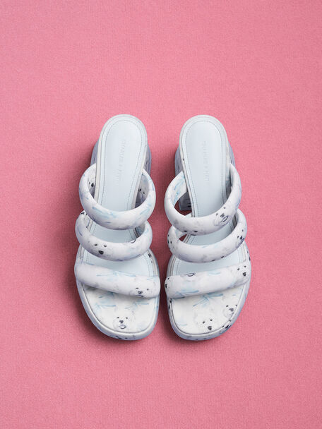 Tattie Dog-Print Puffy-Strap Platform Mules, Light Blue, hi-res