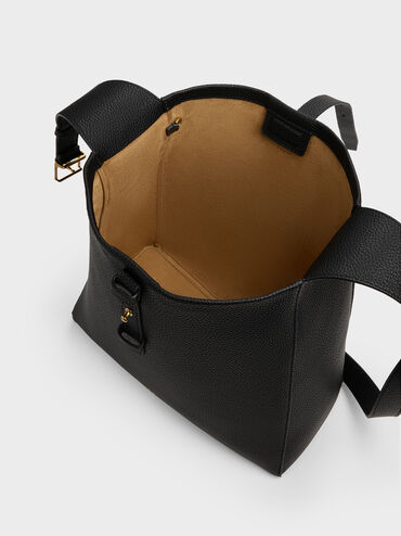 Beryl Recycled Leather Belted Hobo Bag, Black, hi-res