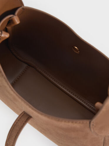 Mini Adalyn Recycled Suede Metallic-Buckle Belted Hobo Bag, Mocha Brown, hi-res