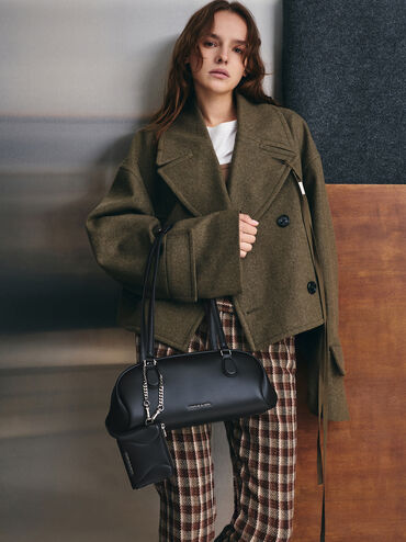 Nelly Wavy-Panel Chain-Strap Wristlet, Noir, hi-res