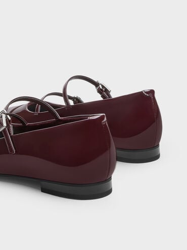Patent Double-Strap Mary Janes, Maroon, hi-res