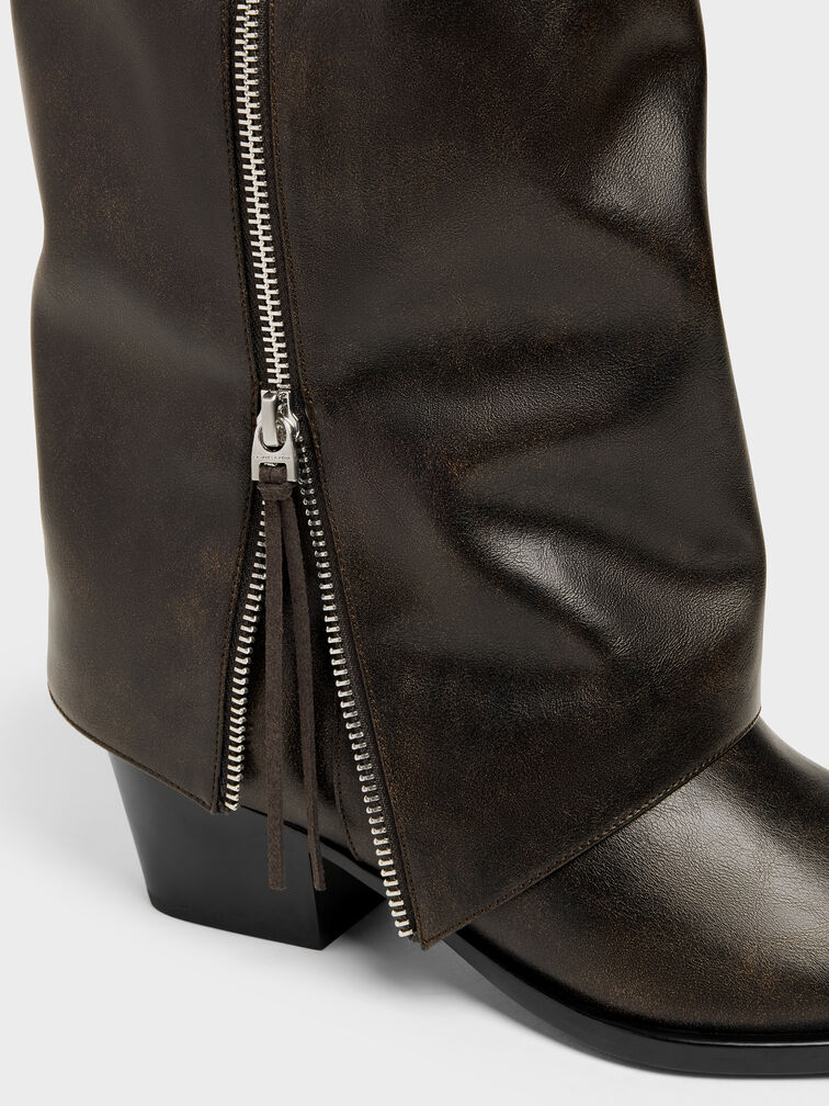 Aether Tassel-Zip Knee-High Boots, Dark Brown, hi-res
