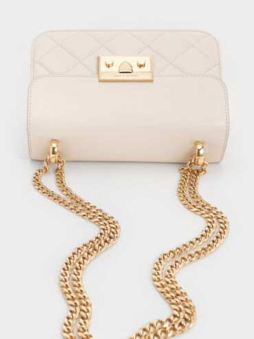 Alva Quilted Chain-Handle Bag, Cream, hi-res
