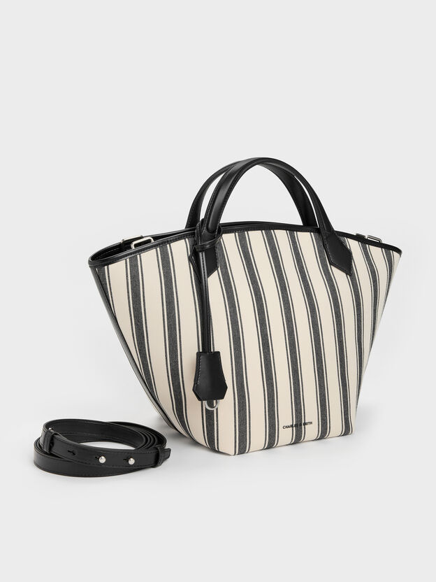 Large Ivanna Canvas Striped Tote Bag, Noir, hi-res