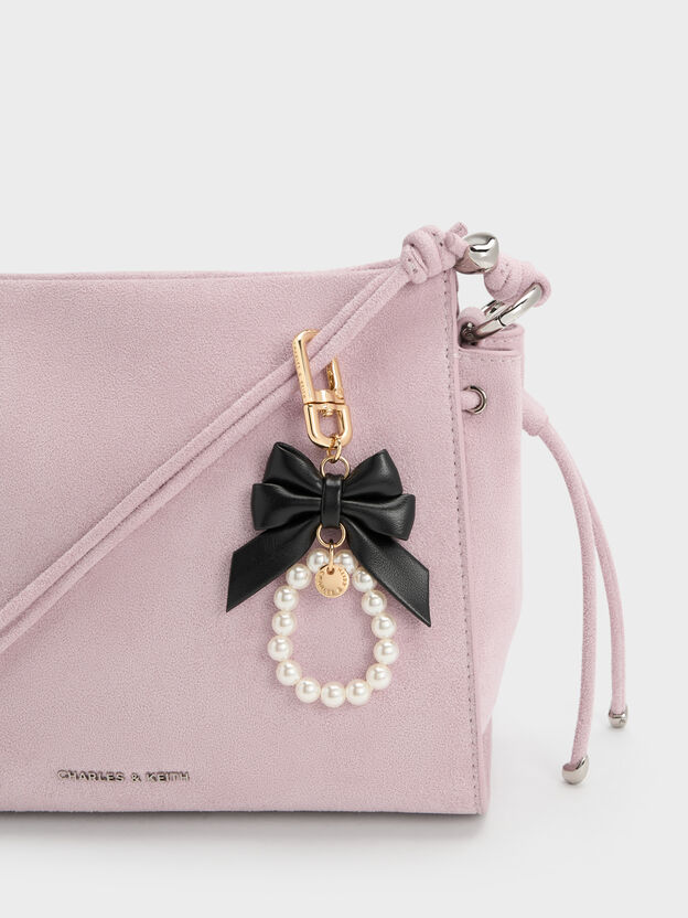 Halsey Bow-Pearl Charm, Black, hi-res