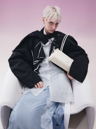 Hazel Bow Elongated Trapeze Shoulder Bag, Meringue White, hi-res