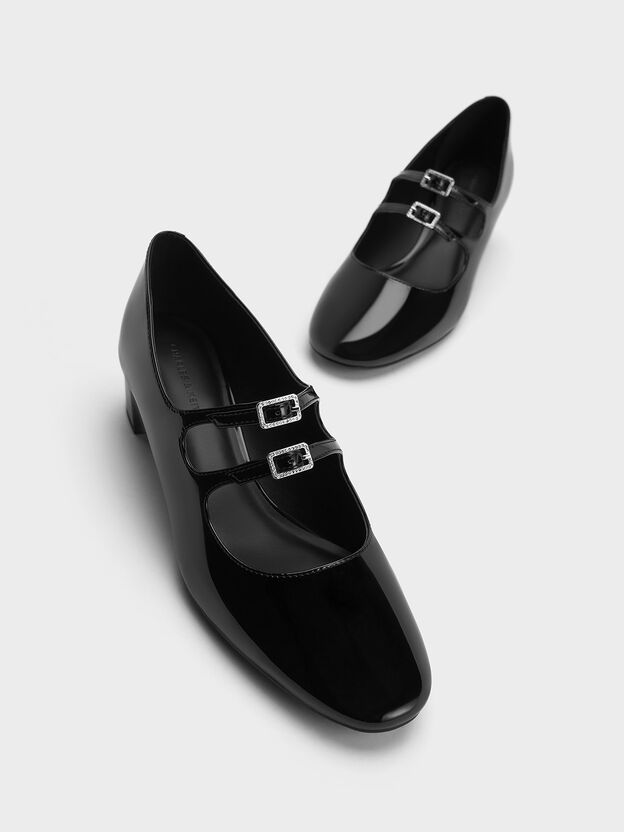 Clementine Crystal-Buckle Mary Jane Pumps, Black Box, hi-res
