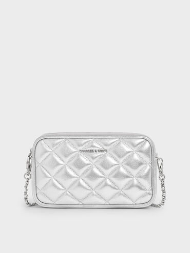 Mini Apfra Quilted Crossbody Bag, Silver, hi-res