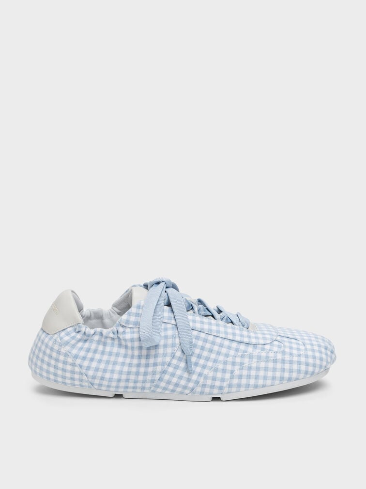 Cece Gingham Ruched Sneakers, Light Blue, hi-res