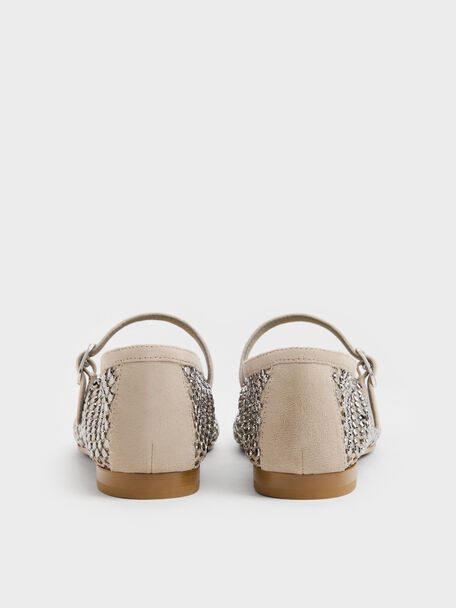 Maggie Mesh Crystal Mary Janes, Taupe, hi-res