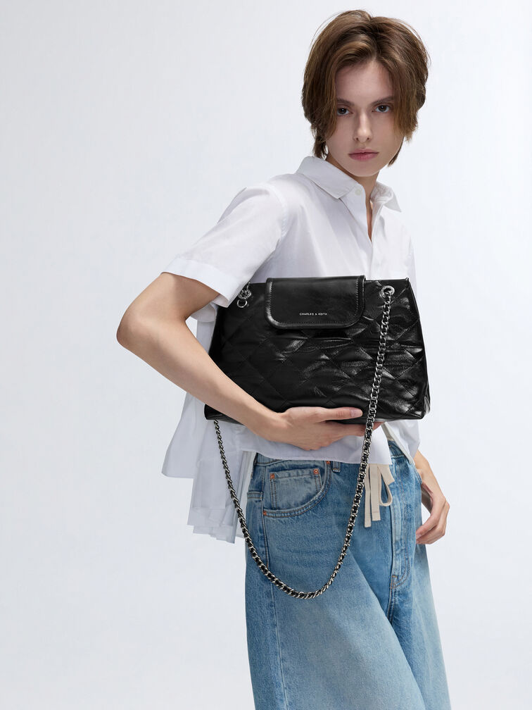Large Apfra Quilted Shoulder Bag, Noir, hi-res
