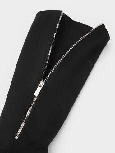 Rosamond Faux Suede Knee-High Boots, Black Textured, hi-res