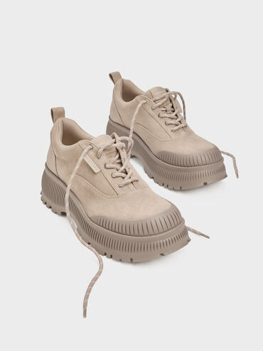 Darra Faux Suede Ridged-Sole Platform Sneakers, Beige, hi-res