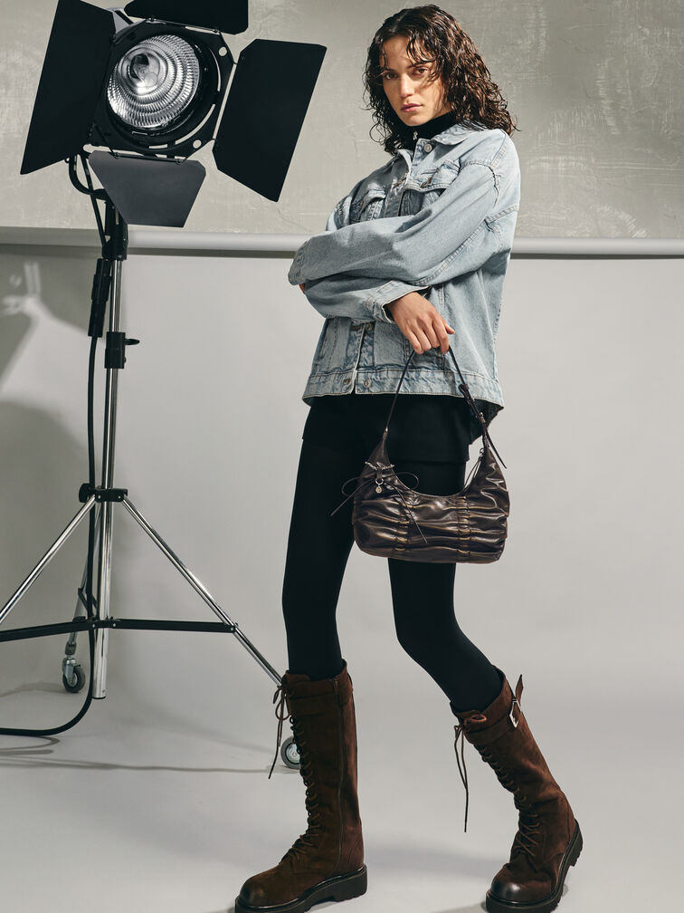 Kadee Ruched Bow-Charm Hobo Bag, Burnished Brown, hi-res