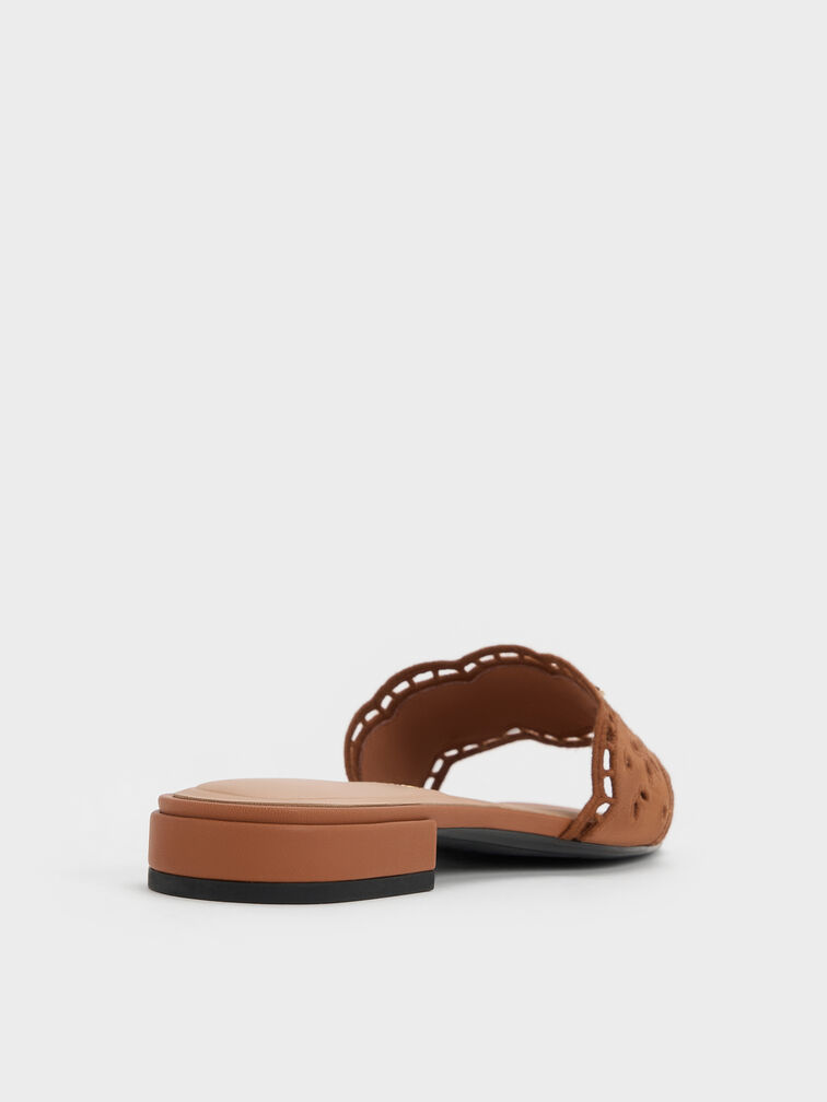 Leather Embroidered Slide Sandals, Cognac, hi-res