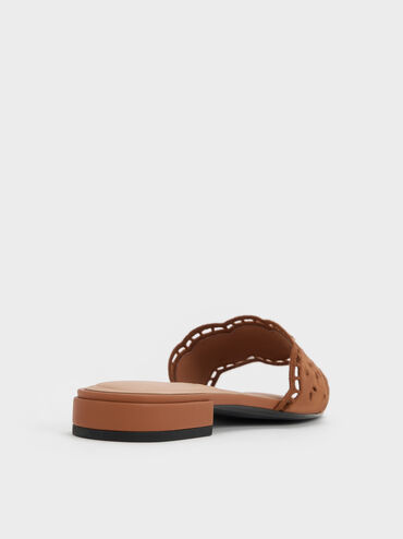 Leather Embroidered Slide Sandals, Cognac, hi-res