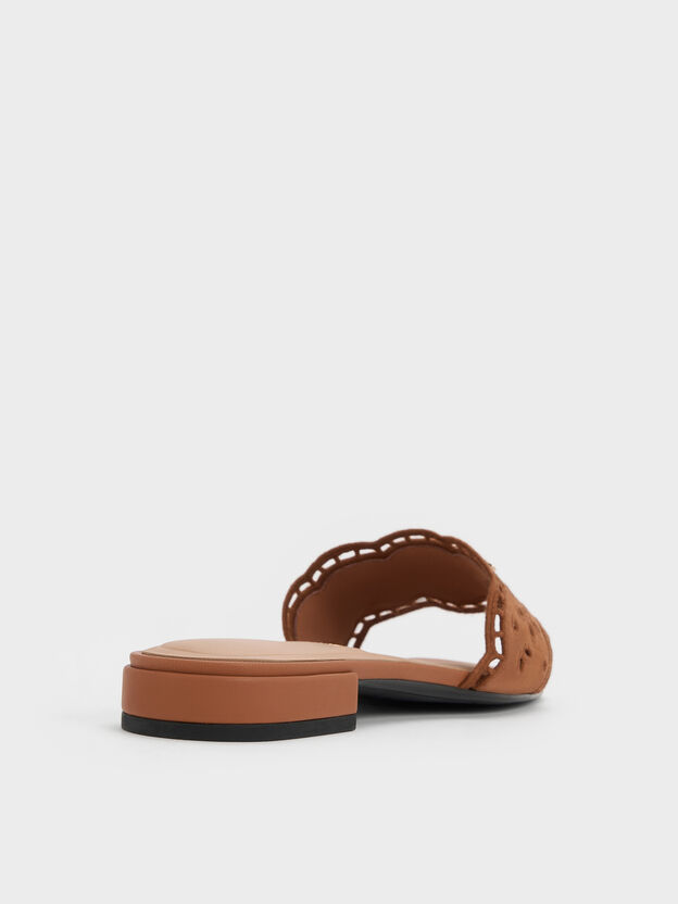 Leather Embroidered Slide Sandals, Cognac, hi-res