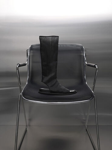 Loren Mesh Cut-Out Boot Sandals, Black Textured, hi-res