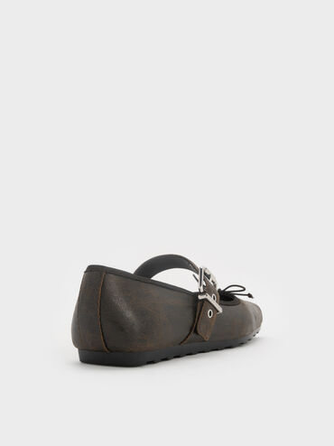 Myler Crinkle-Effect Bow Square-Toe Buckled Mary Janes, Dark Brown, hi-res
