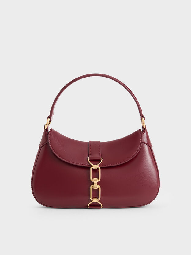 Agatha Chain-Accent Hobo Bag, Burgundy, hi-res