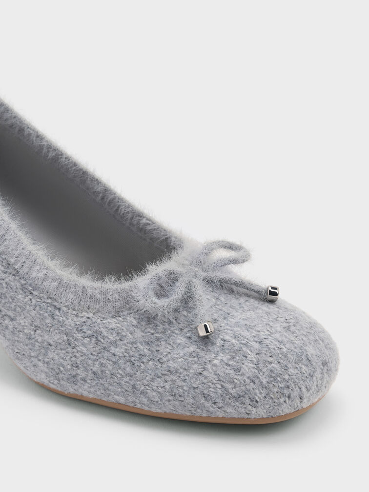 Knitted Bow Pumps, Light Grey, hi-res