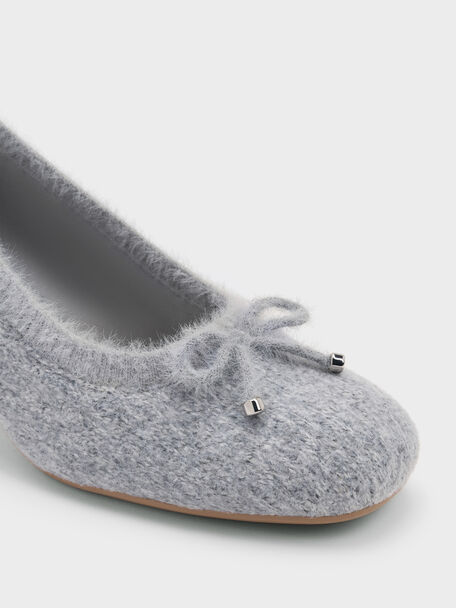 Knitted Bow Pumps, Light Grey, hi-res