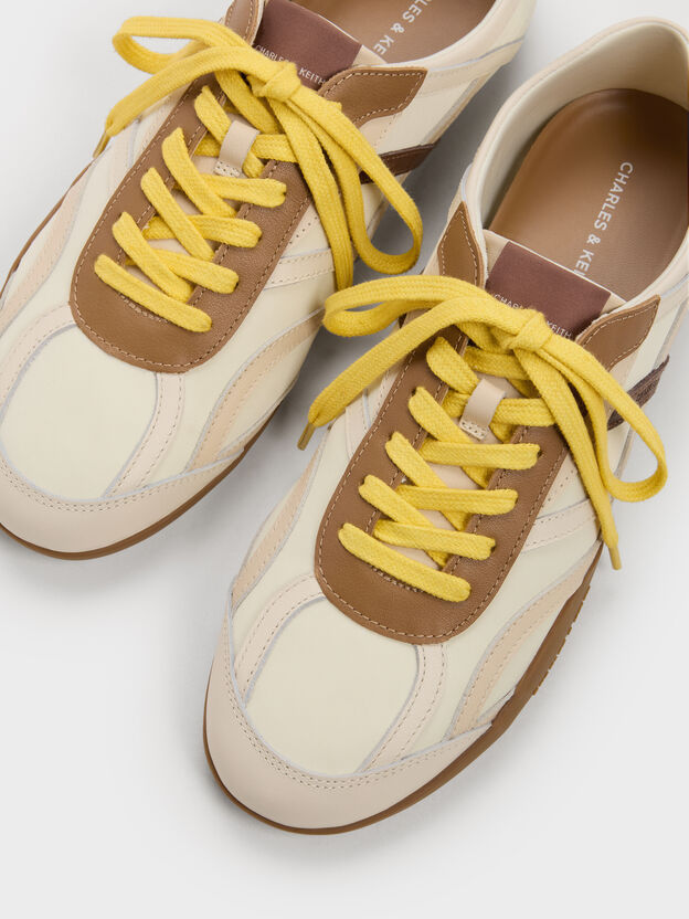 Nylon & Leather Sneakers, Cream, hi-res