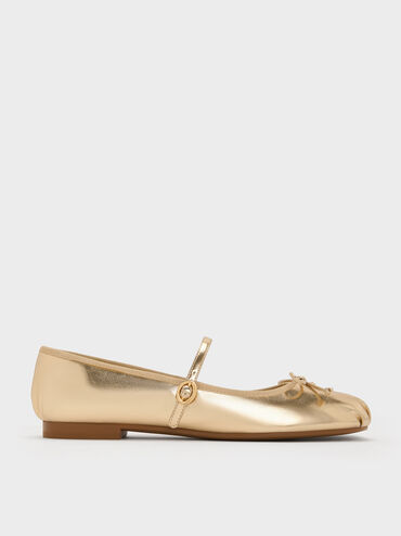 Emiko Metallic Bow Mary Jane Flats, Light Gold, hi-res