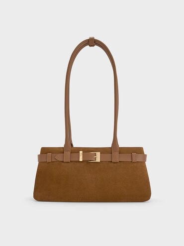 Jody Genuine Suede Belted Shoulder Bag, Ember Brown, hi-res