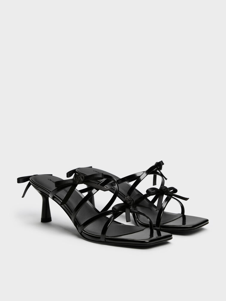 Kelis Rose-Bow Strappy Heeled Mules, Black Box, hi-res