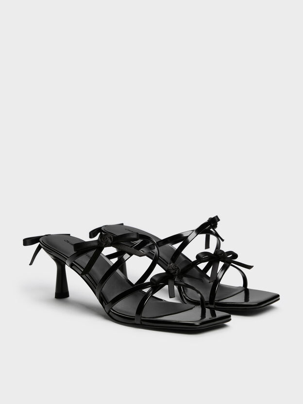 Kelis Rose-Bow Strappy Heeled Mules, Black Box, hi-res