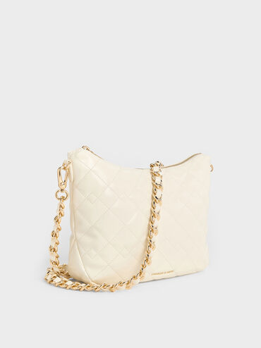 Duo Quilted Slouchy Hobo Bag, Cream, hi-res