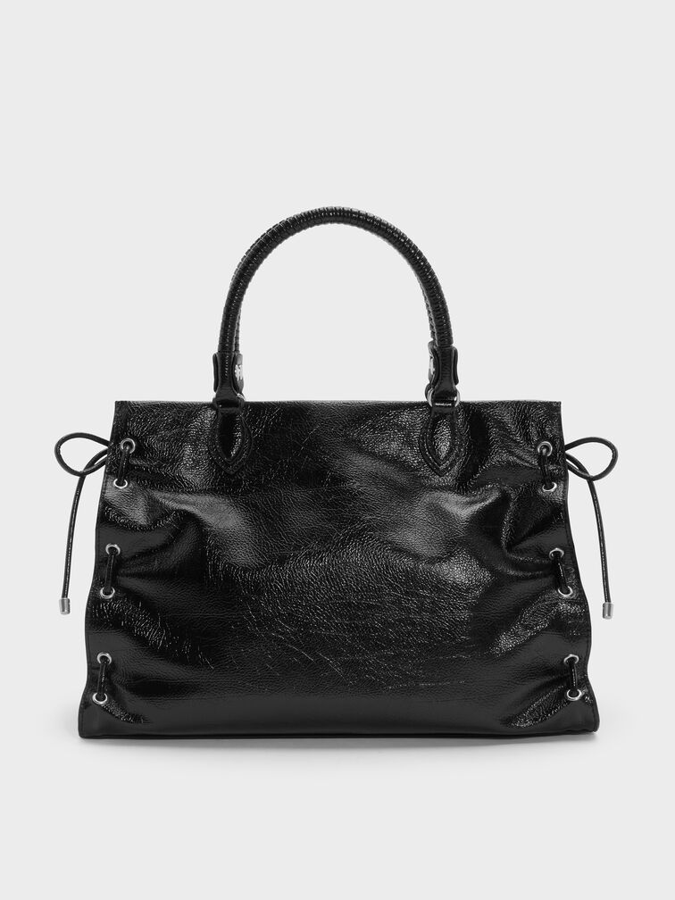 Large Nylah Grommet Lace-Up Tote Bag, Noir, hi-res