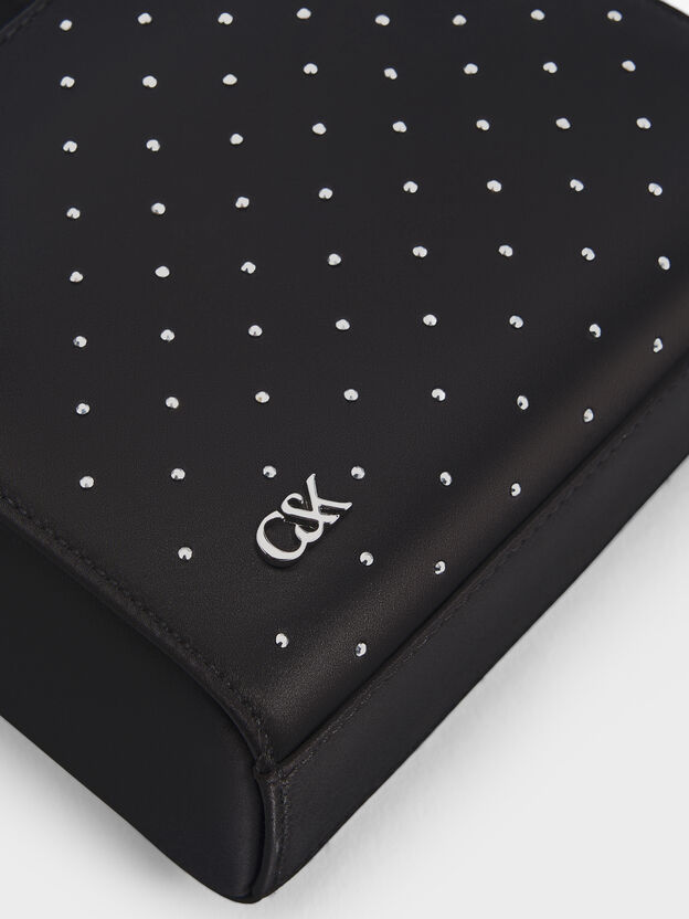 Satin Studded Knot-Bow Mini Bag, Noir Studded Satin, hi-res