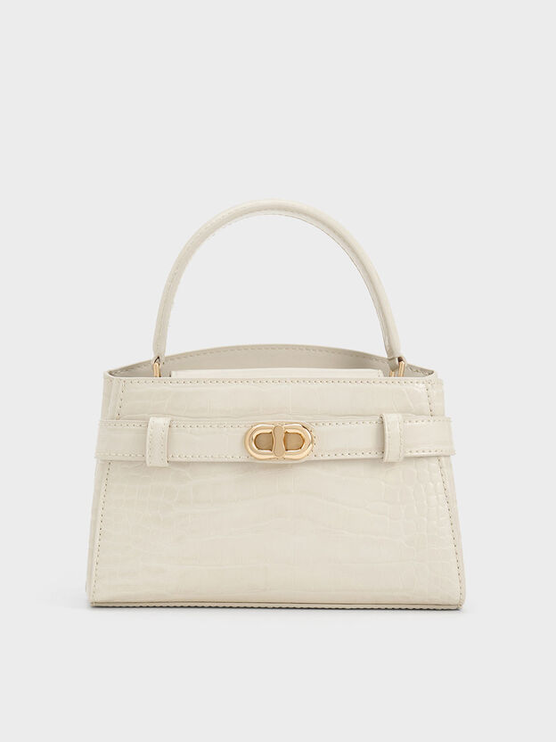 Aubrielle Croc-Effect Belted Top Handle Bag, Ivory, hi-res