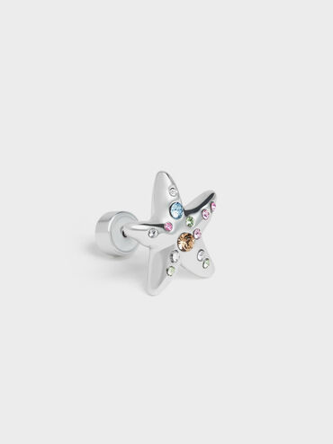 Orinda Crystal Starfish Stud Earrings, Silver, hi-res