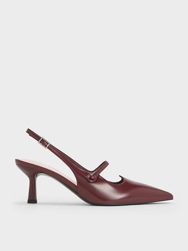 Pointed-Toe Mary Jane Slingback Pumps, Burgundy, hi-res