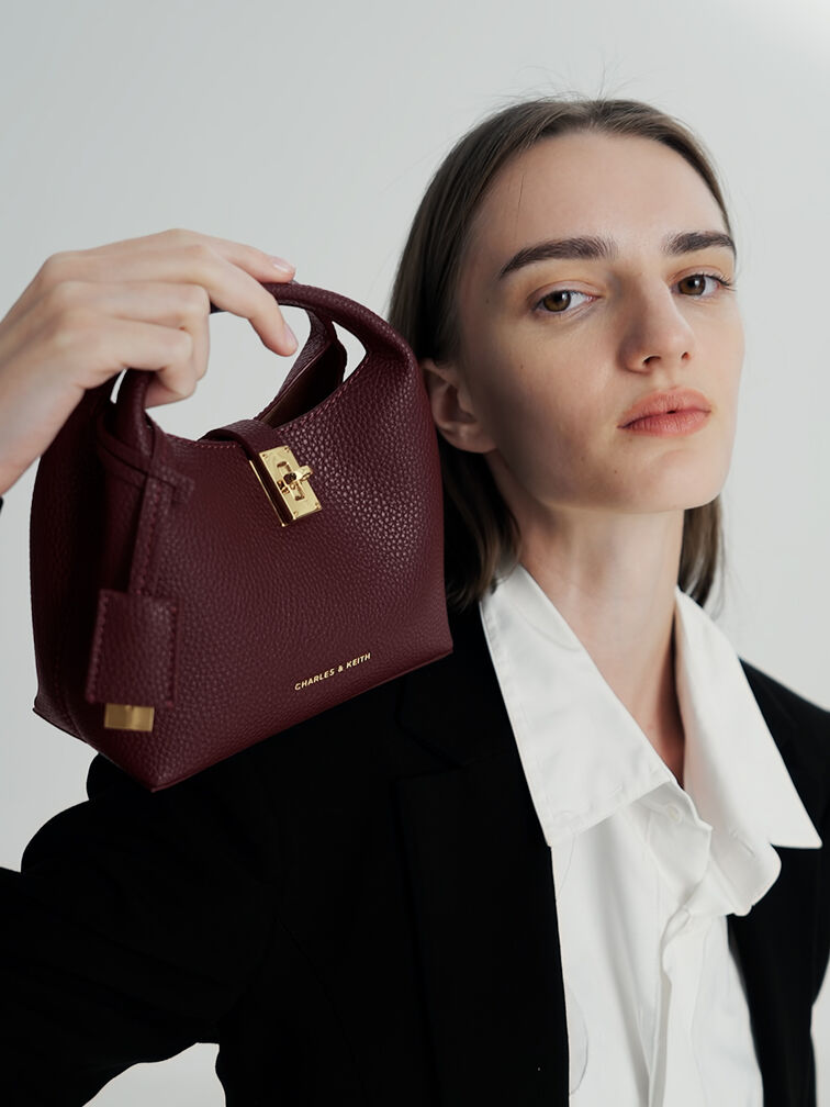 Mini Chance Turn-Lock Bucket Bag, Wineberry Red, hi-res