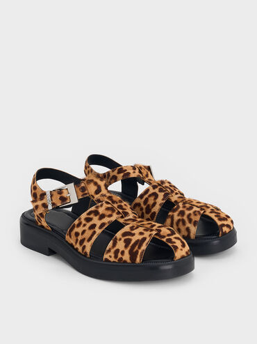 Leopard-Print Textured Caged Sandals, Multi, hi-res