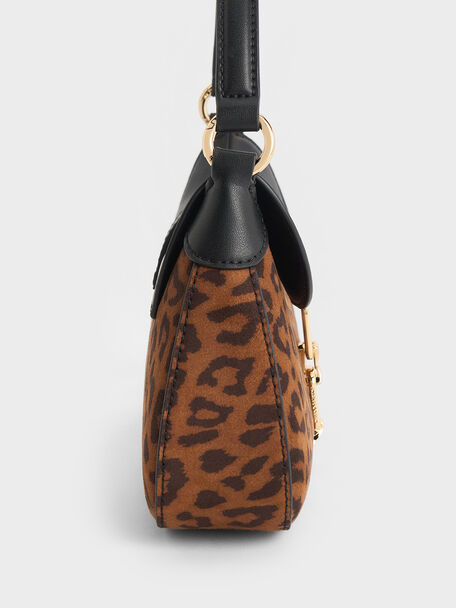 Agatha Leopard-Print Chain-Accent Hobo Bag, Multi, hi-res