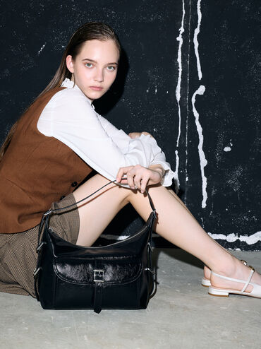 Bryna Belted Hobo Bag, Noir, hi-res