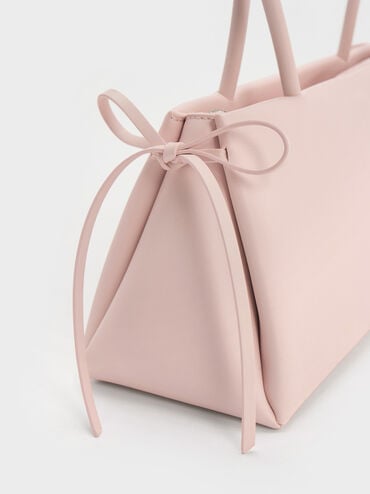 Hazel Bow Elongated Trapeze Shoulder Bag, Soft Pink, hi-res