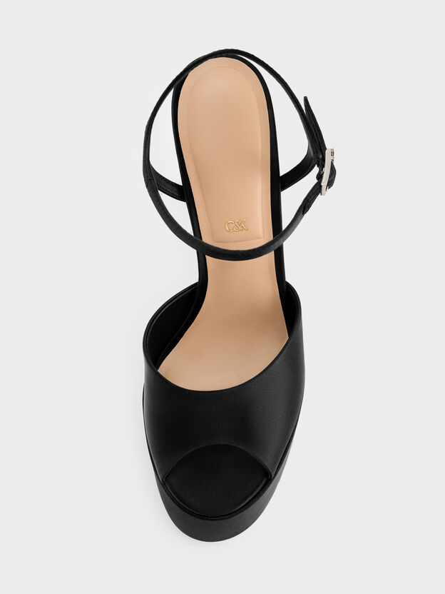 Francesca Peep-Toe Platform Heels, Black Textured, hi-res