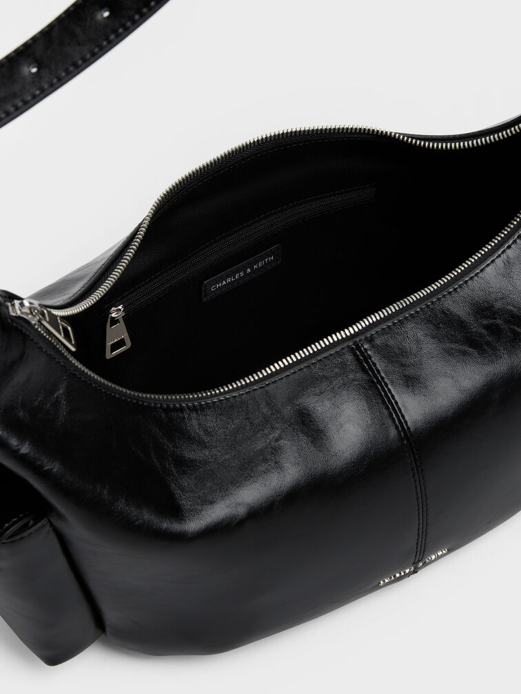 Large Bessie Side-Pocket Hobo Bag, Noir, hi-res