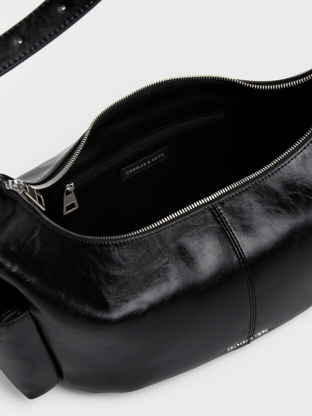 Large Bessie Side-Pocket Hobo Bag, Noir, hi-res