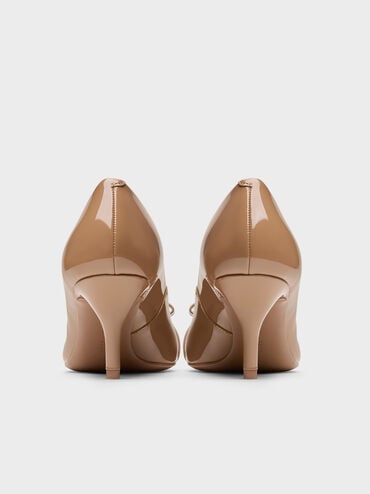Dorian Patent Bow Pointed-Toe Stiletto-Heel Pumps, Caramel, hi-res